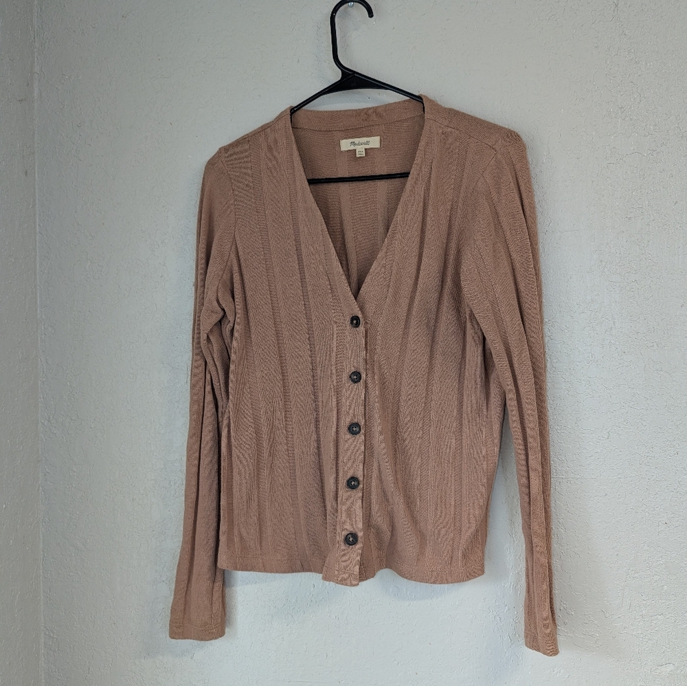 Madewell Light Brown Button Cardigan XXS Goblin Granola Ribbed Cottage Academia